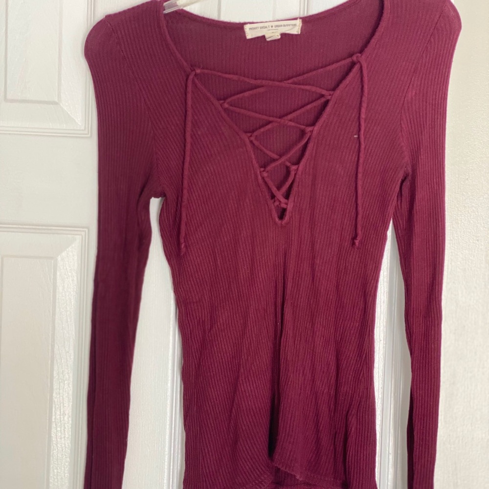 Long sleeve tie front top
